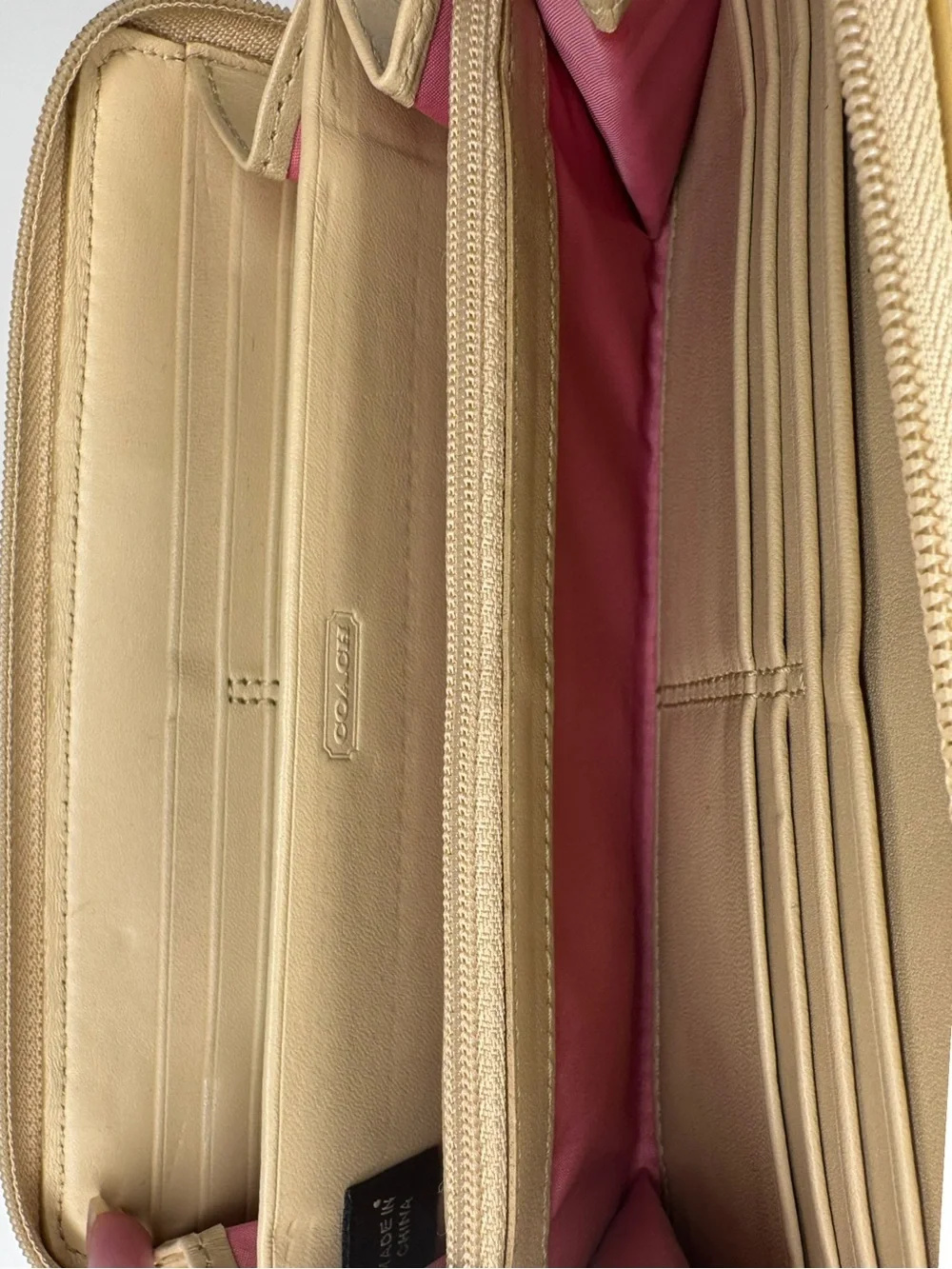 Coach Patchwork Signature Zip Wallet in Pink, Green, Yellow and Tan