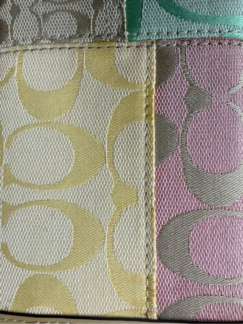 Coach Patchwork Signature Zip Wallet in Pink, Green, Yellow and Tan