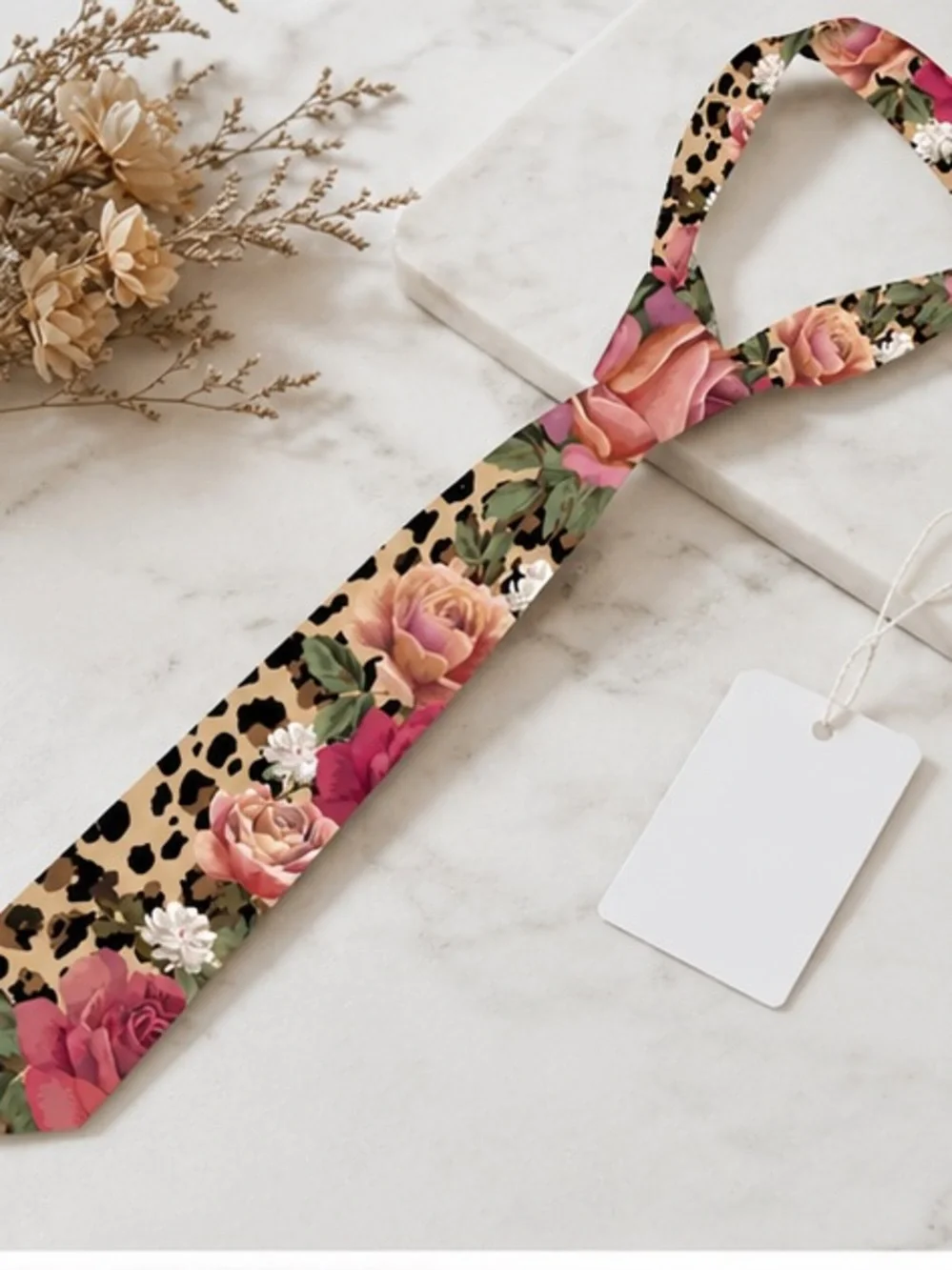 Floral Leopard Print Unisex Necktie | Rose Statement Tie | Classic Width