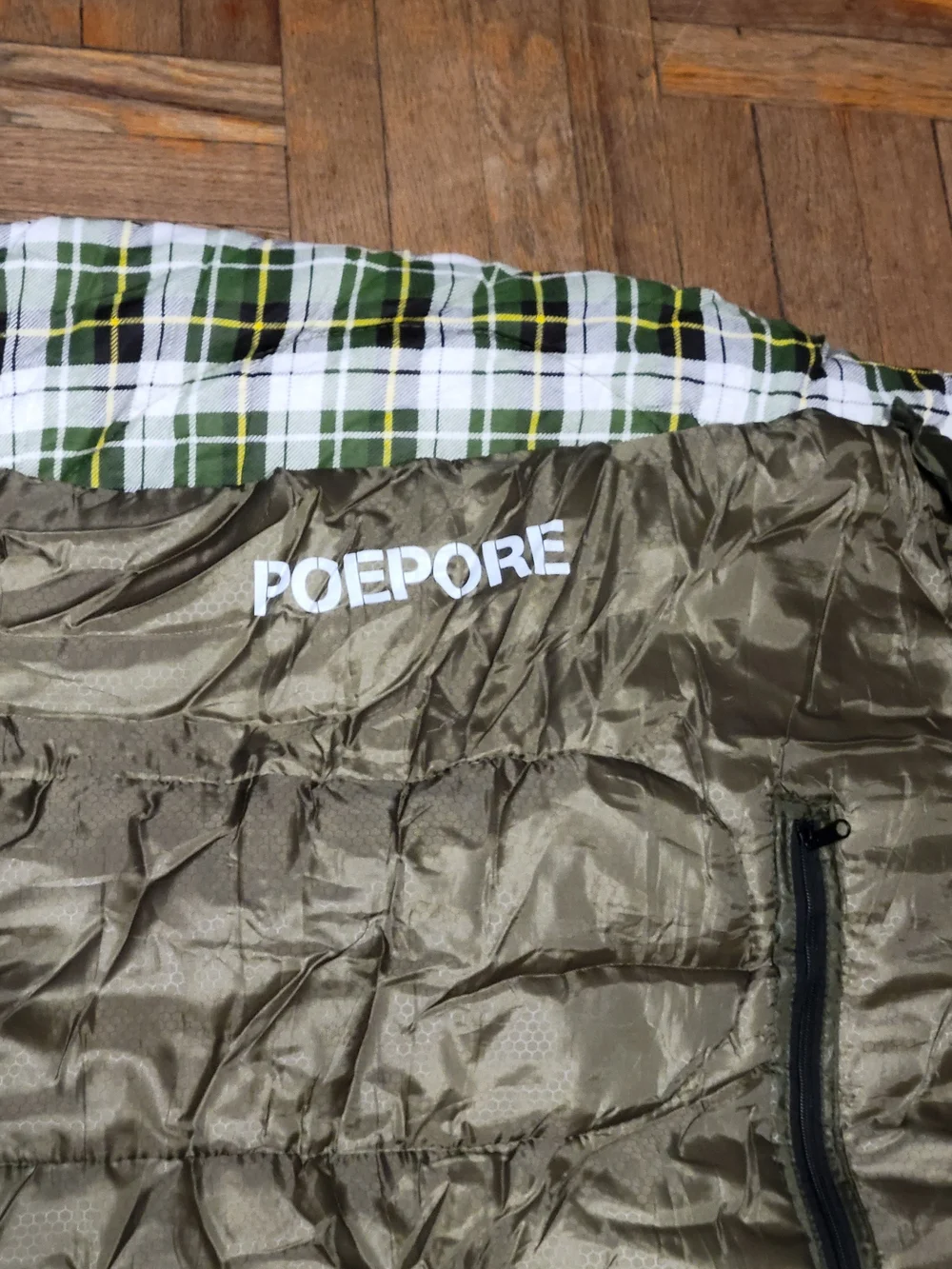 Poedpore Olive Green Plaid Lined Sleeping Bag Blanket