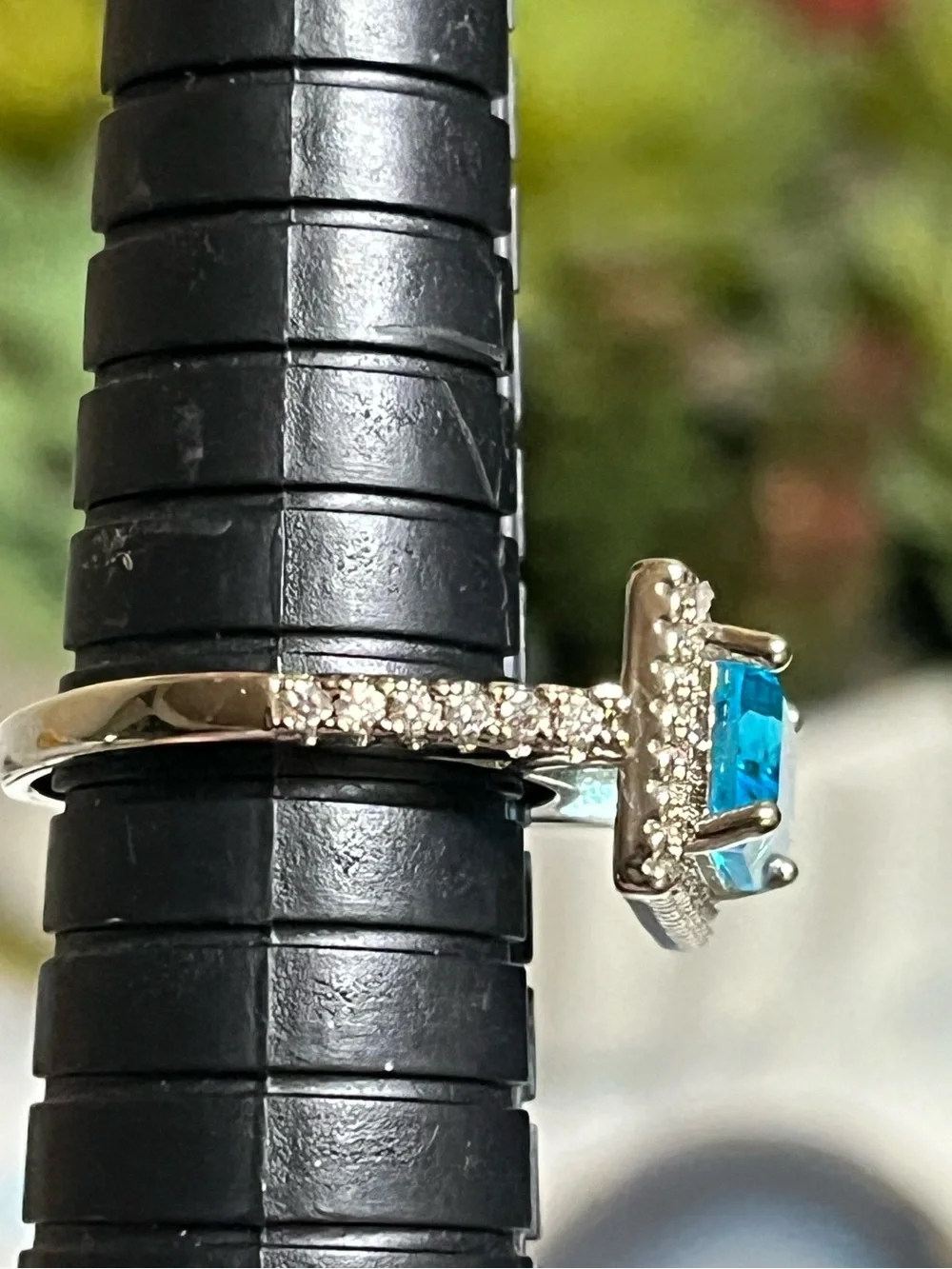 East To West Emerald Cut Aquamarine Ring