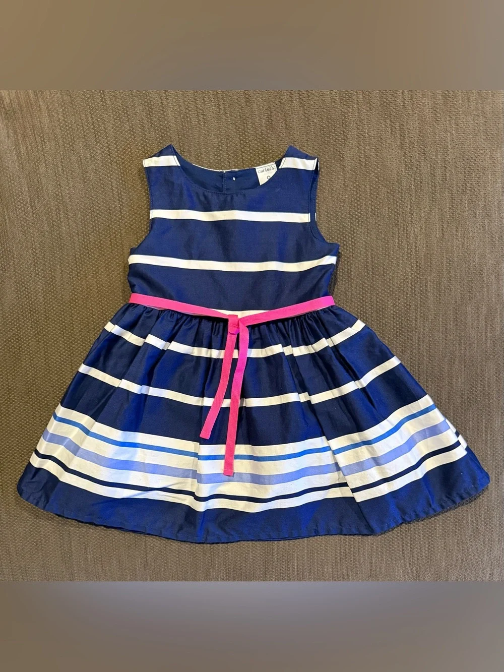 Carter's Navy and White Striped Dress with Pink Waist Tie