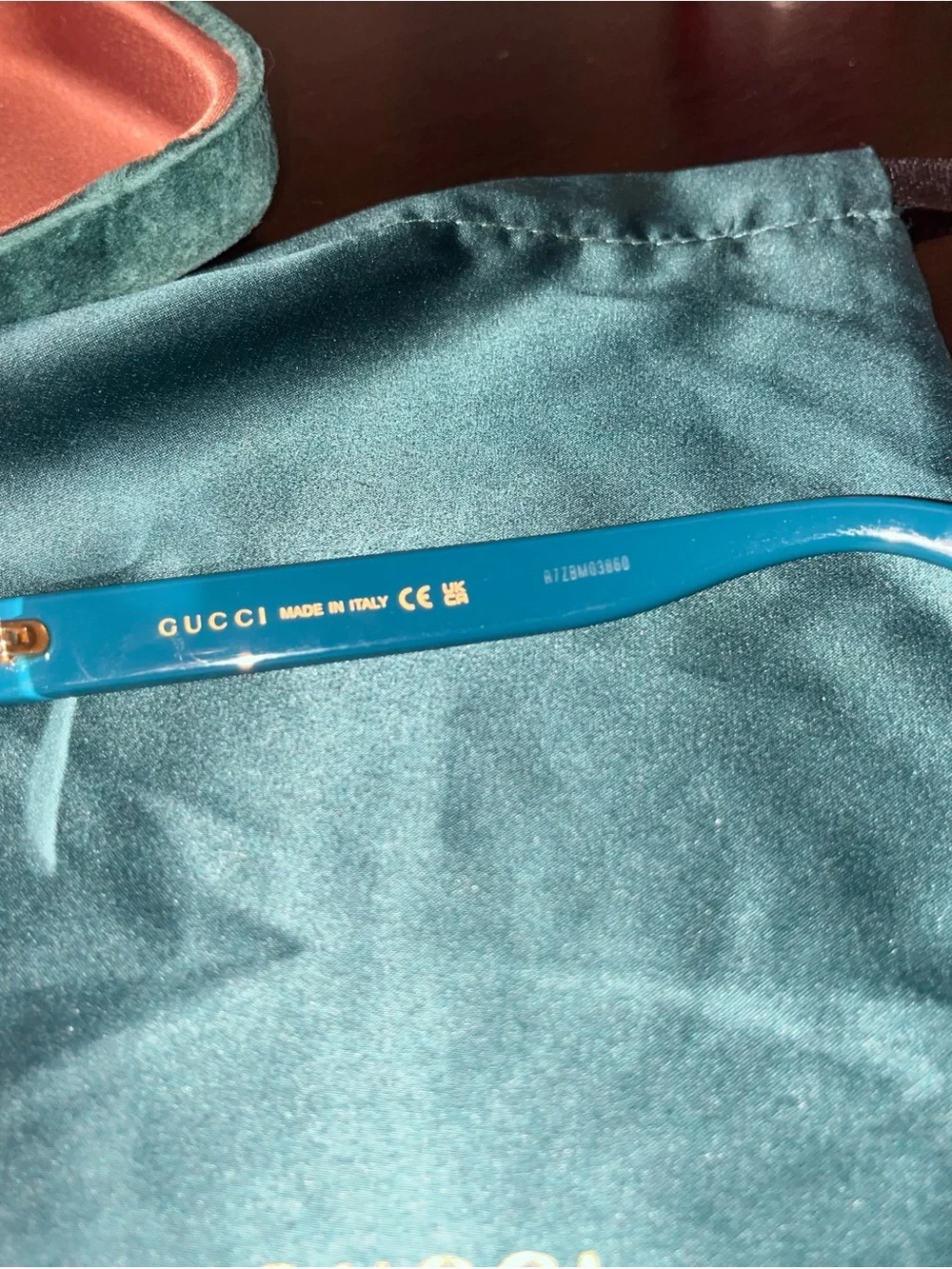 Gucci Teal Eyeglass Frames with Velvet Pouch and Case
