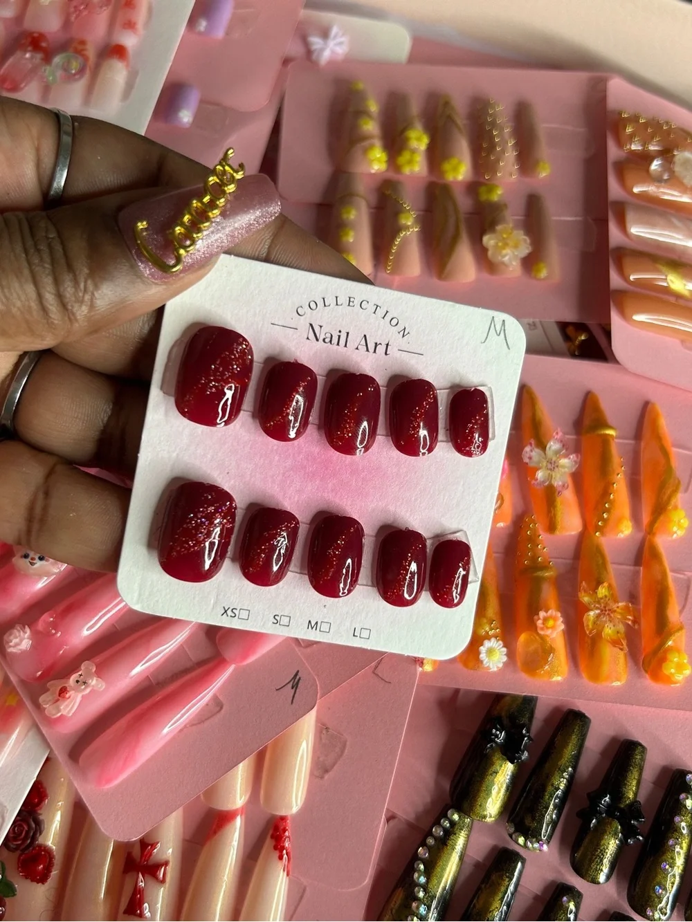Deep Red Glitter Press-On Nail Set