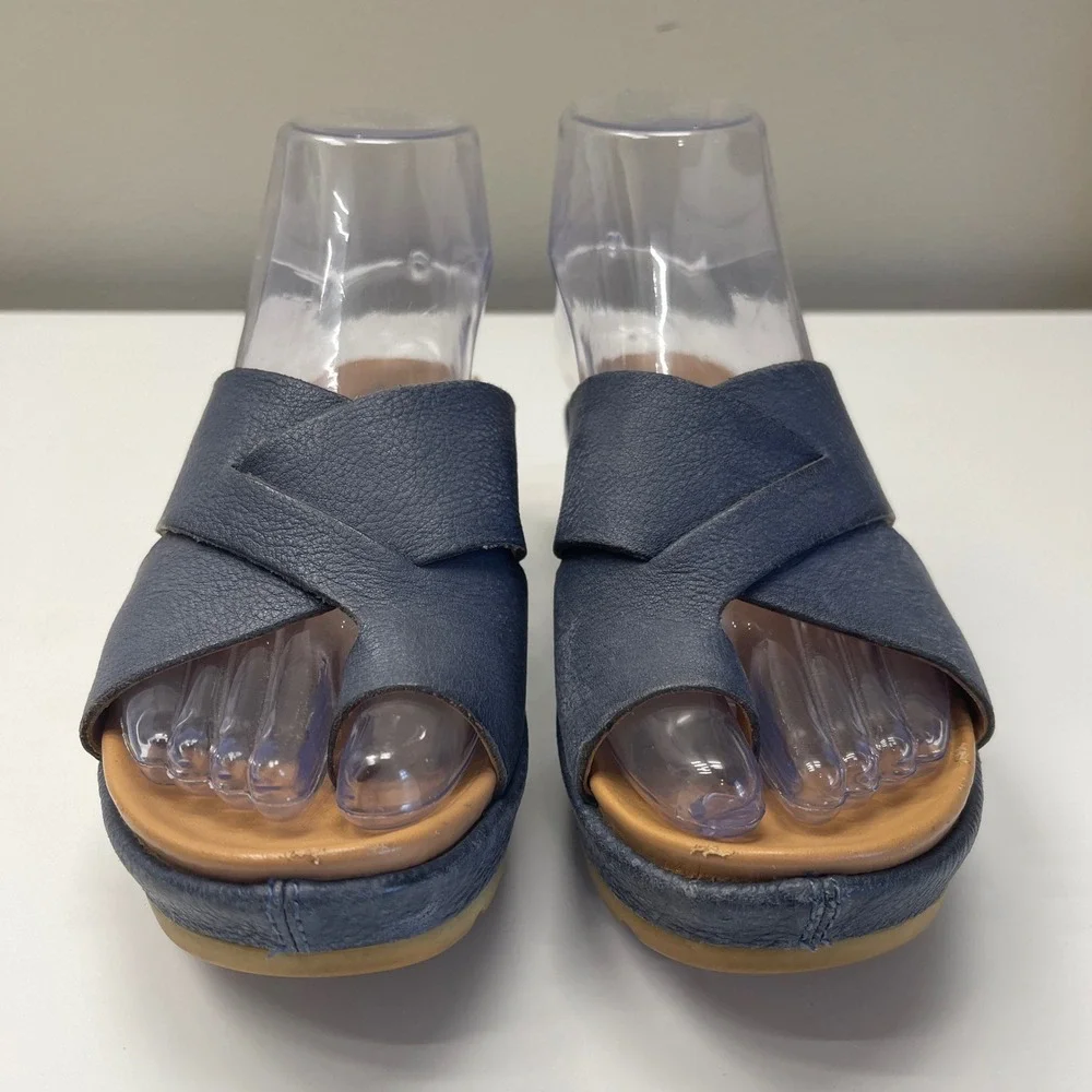 Kork Ease Sandals Womens 6 Baja Sport Blue Leather Platform Wedge Slide Toe Loop