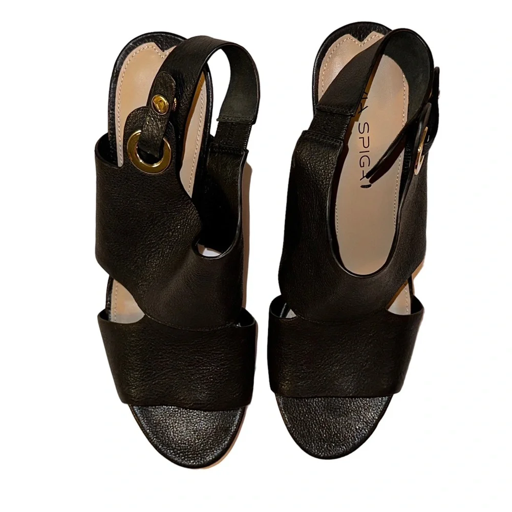 Via Spiga Black Leather Open Toe Cork Wedges Sz 10 NWOB