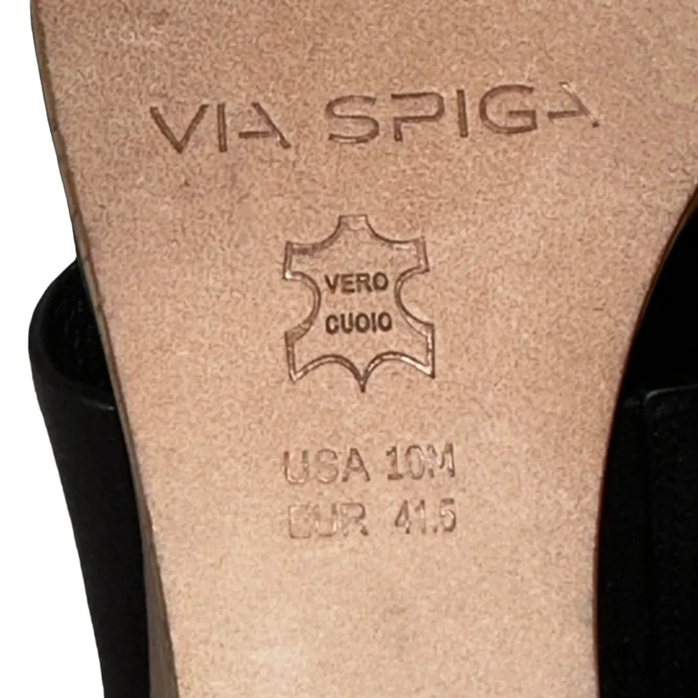 Via Spiga Black Leather Open Toe Cork Wedges Sz 10 NWOB