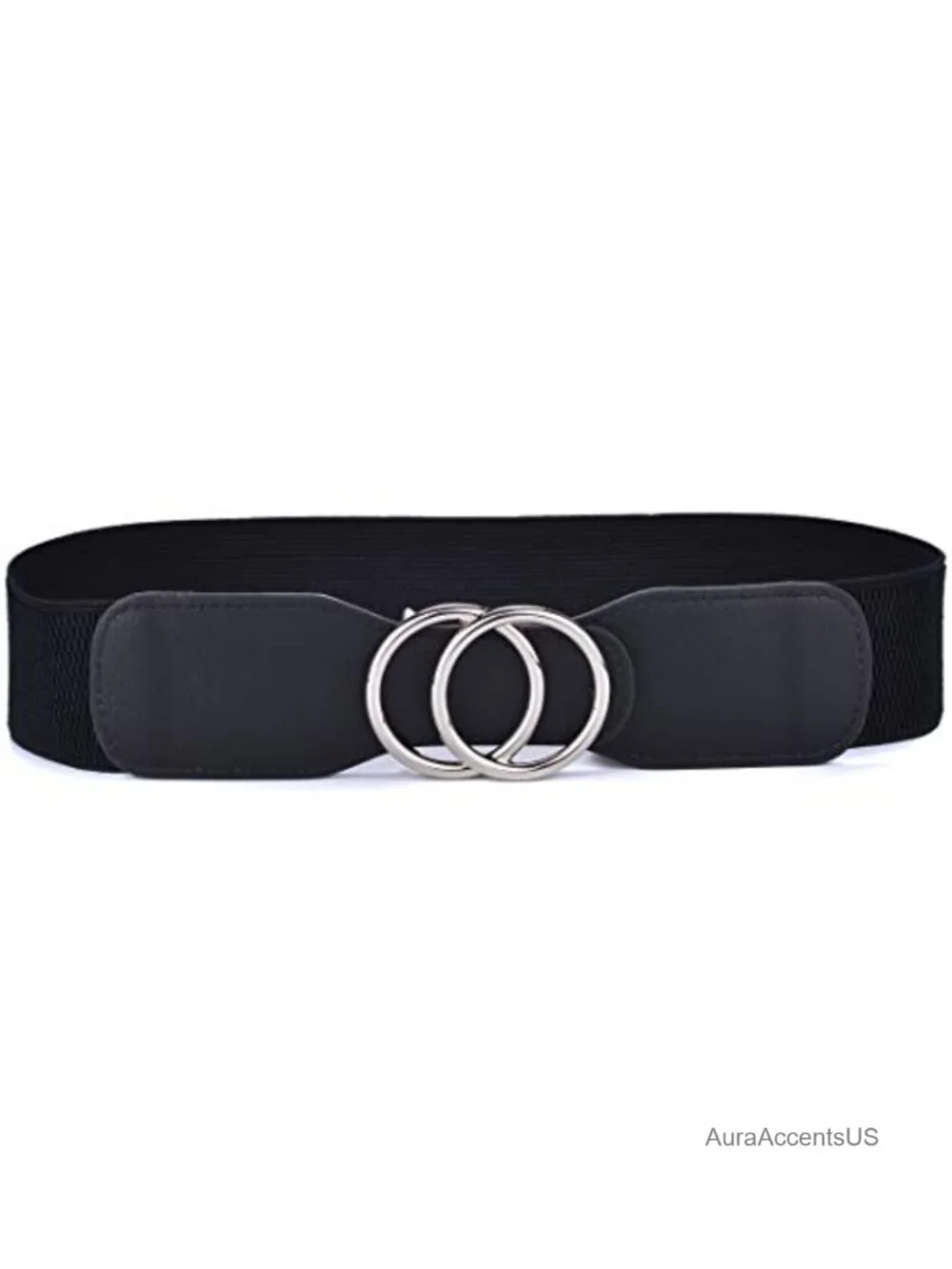 Elastic Stretch Wide Waist Belt with Double Rings Buckle