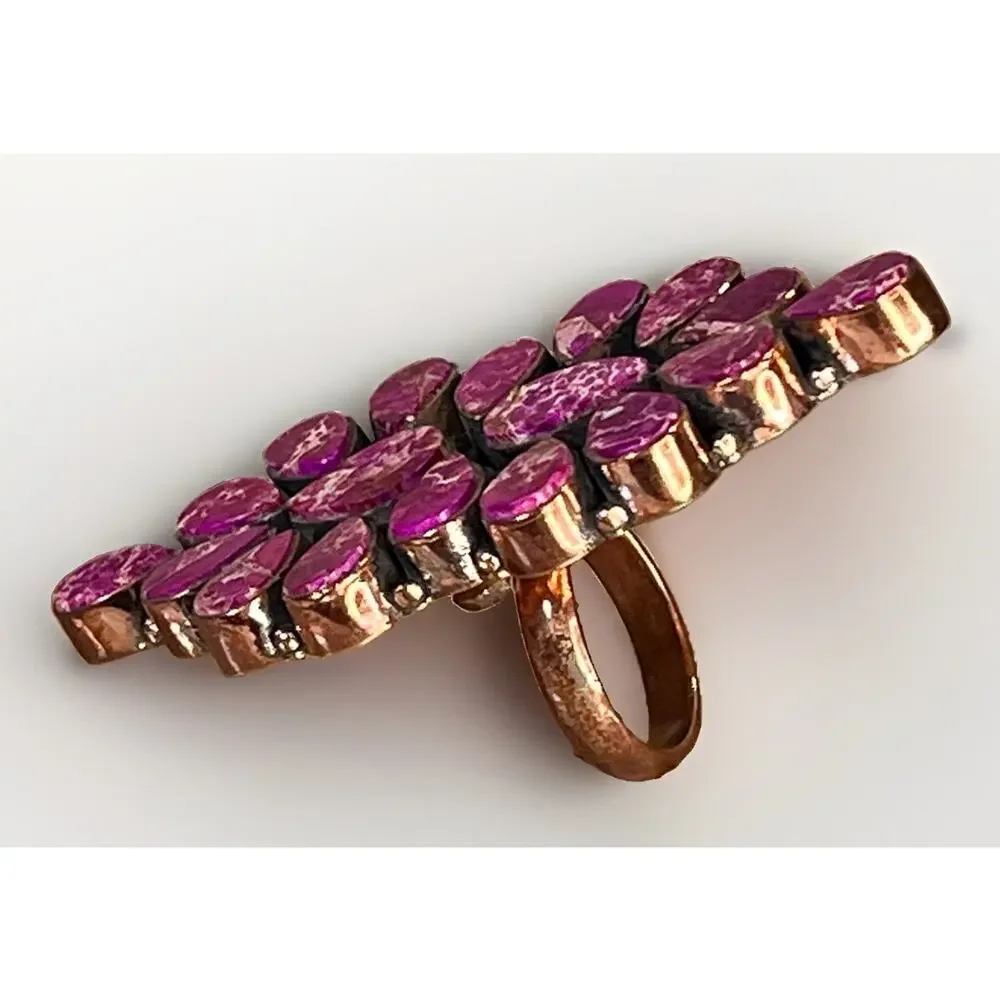 Southwestern Purple Sea Sediment Jasper Full Finger Cluster Ring Oxidized Copper