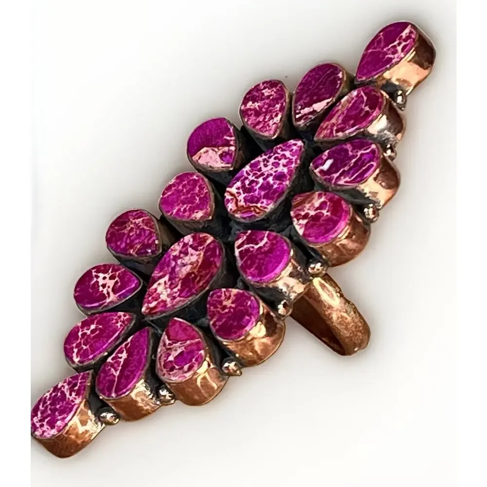Southwestern Purple Sea Sediment Jasper Full Finger Cluster Ring Oxidized Copper