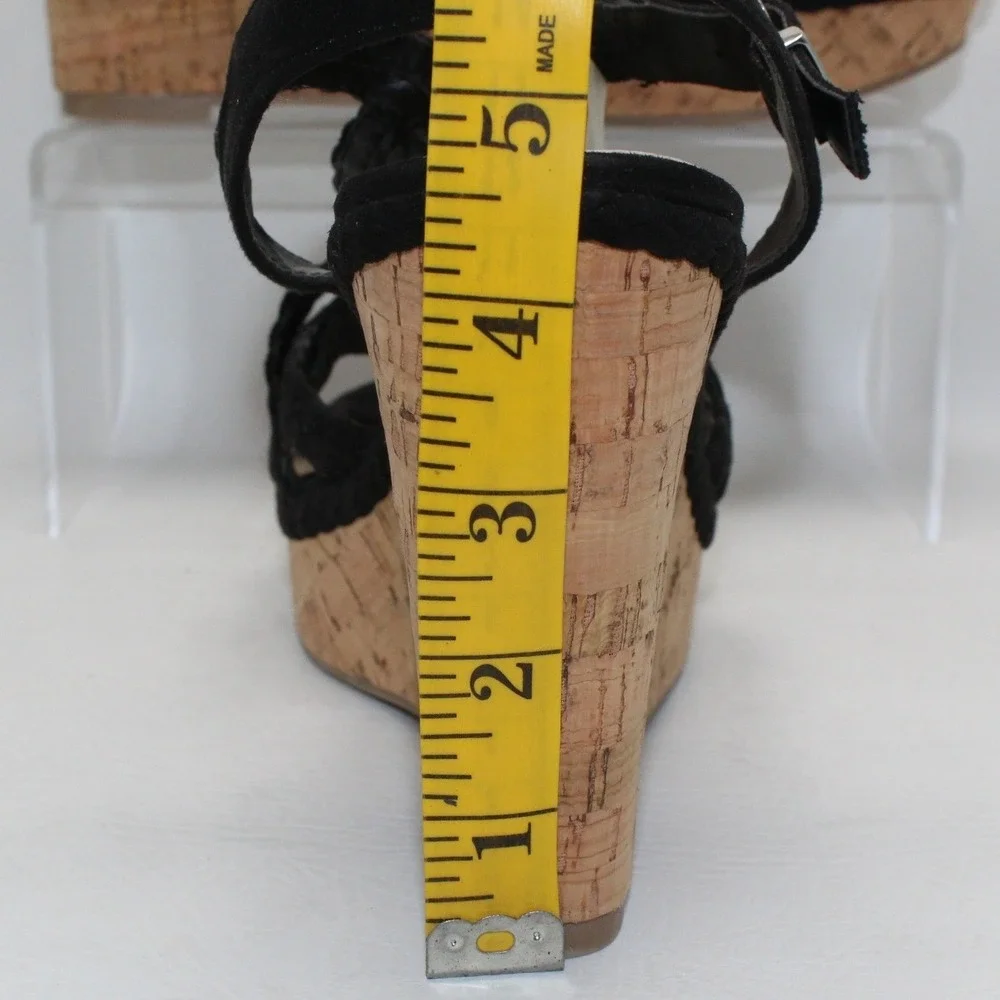 Fergalicious Voyager Black Braided Cork‎ Wedge Sandals Womens 9M Platform Strap