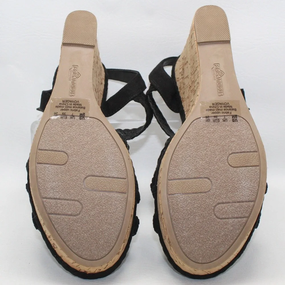 Fergalicious Voyager Black Braided Cork‎ Wedge Sandals Womens 9M Platform Strap
