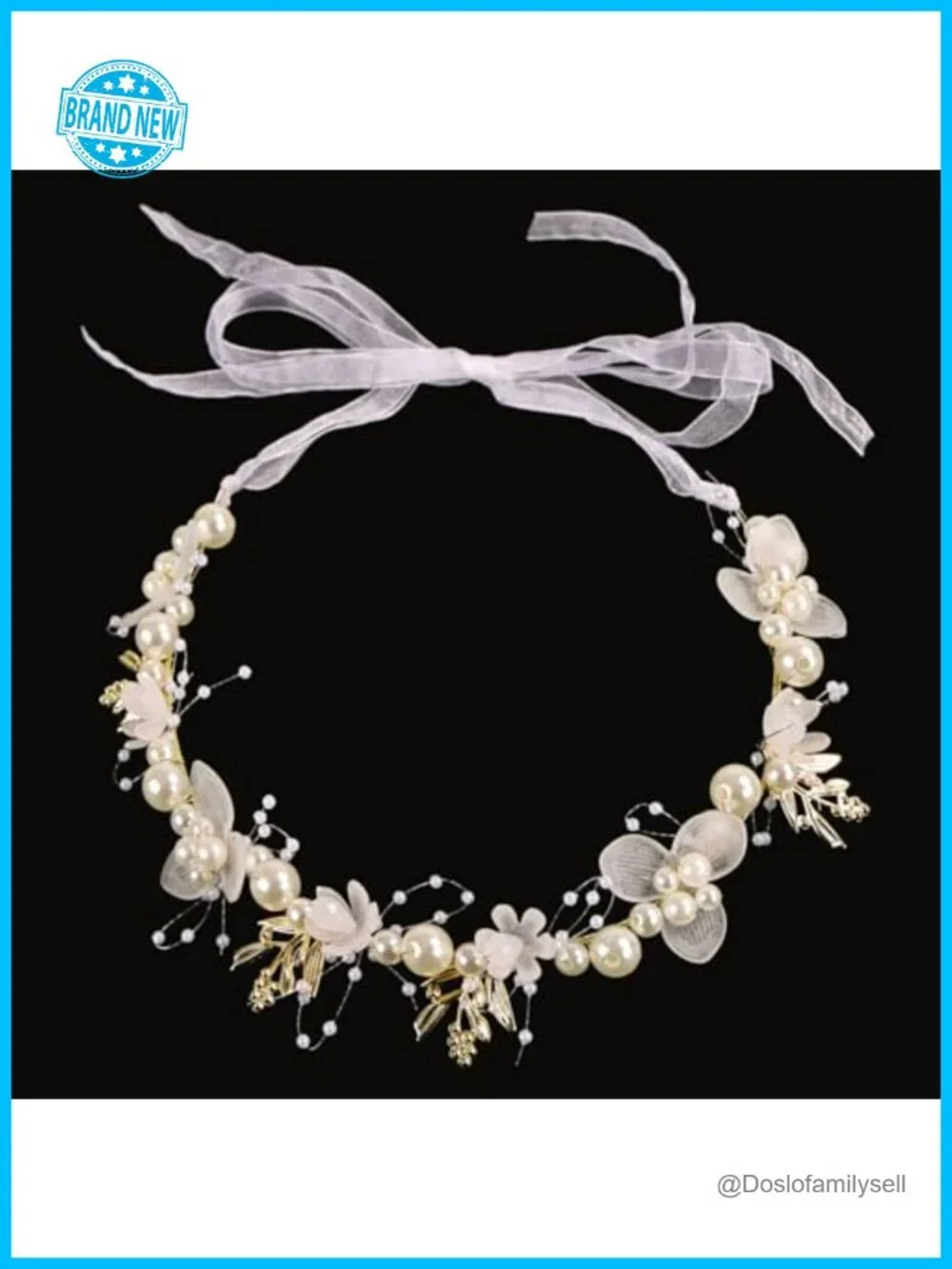 Pearl Headband Bridal Hair Accessories First Communion with Ribbon Ties