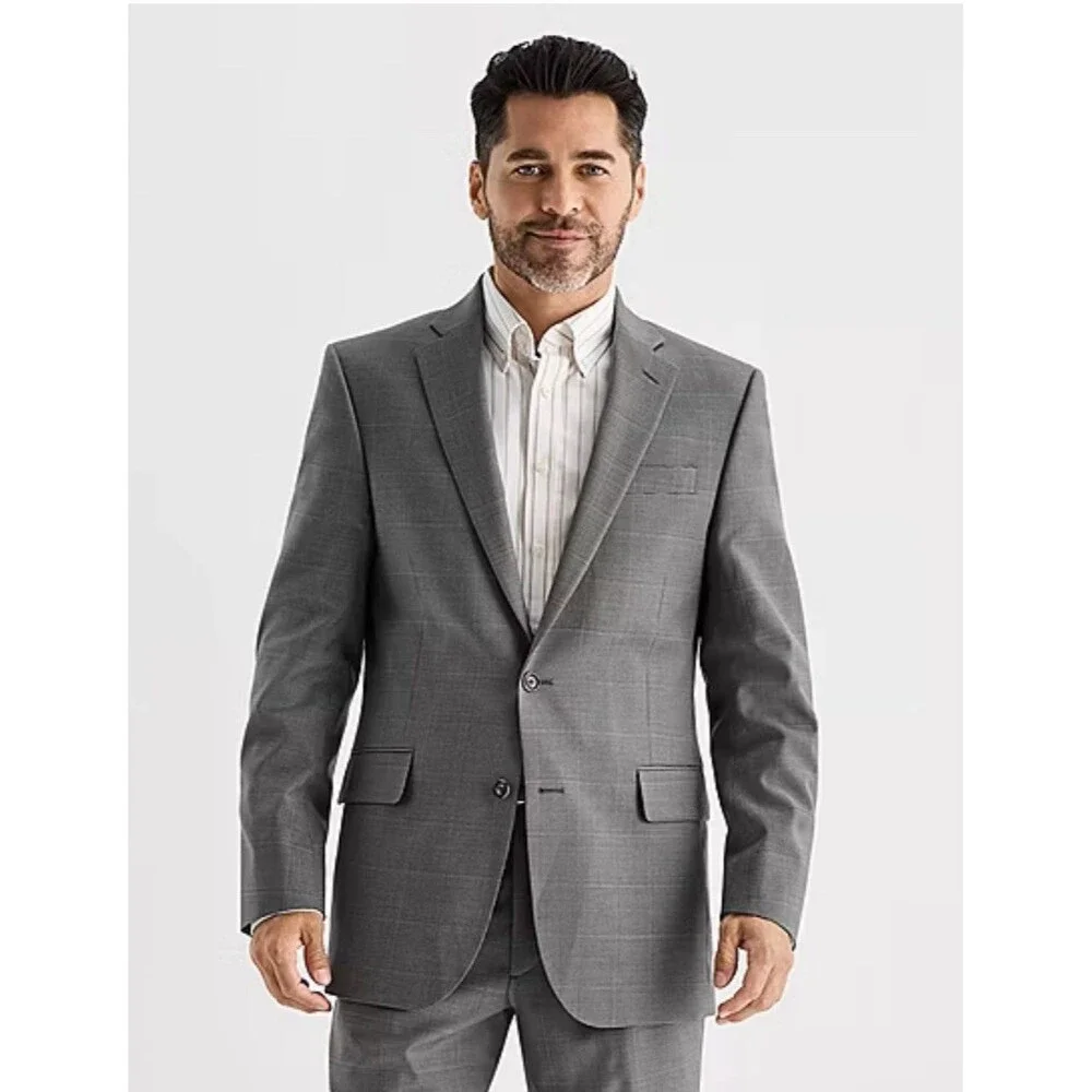 Stafford CoolMax EcoMade Mens  Gray Houndstooth Wool Blend Blazer Jacket Size40R