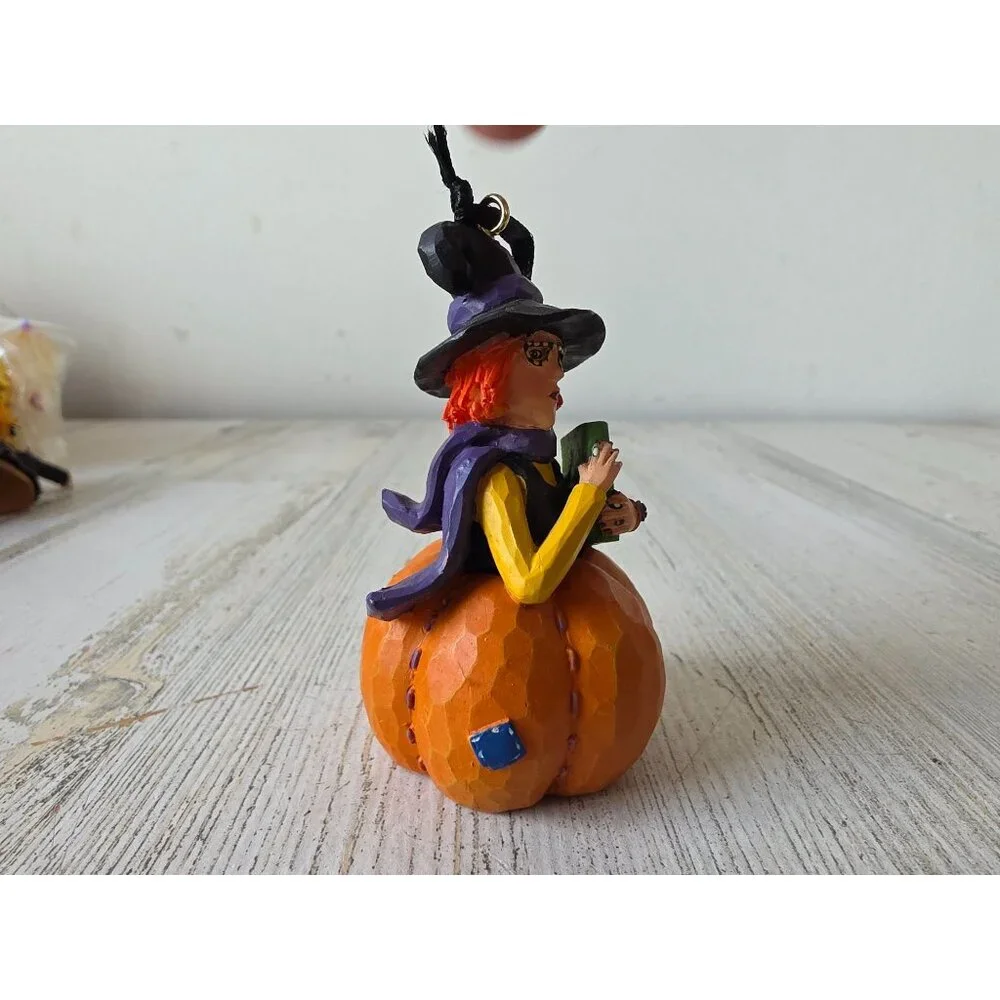 Knitter witch Halloween ornament spells‎ cute pumpkin tree