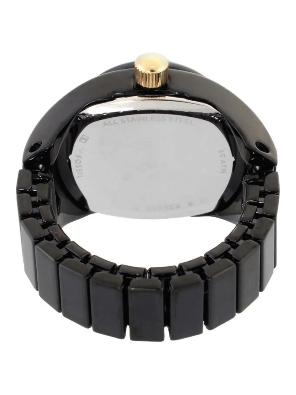 NWT Fossil Watch Ring Two-Hand Pave Black Stainless Steel Watch