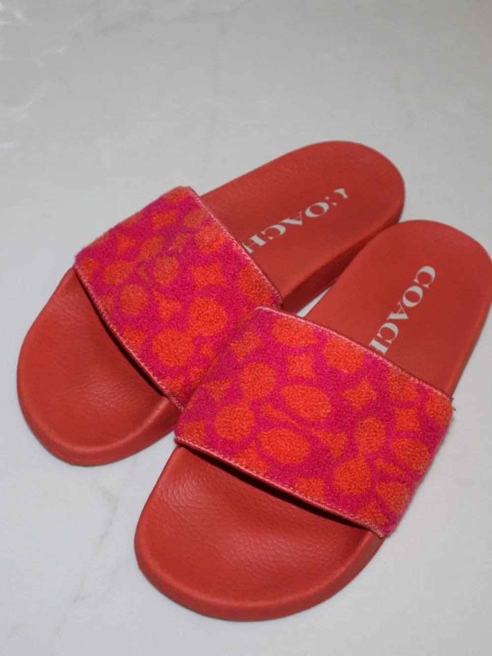 Coach Coral Slide Sandals with Pink Patterned Strap