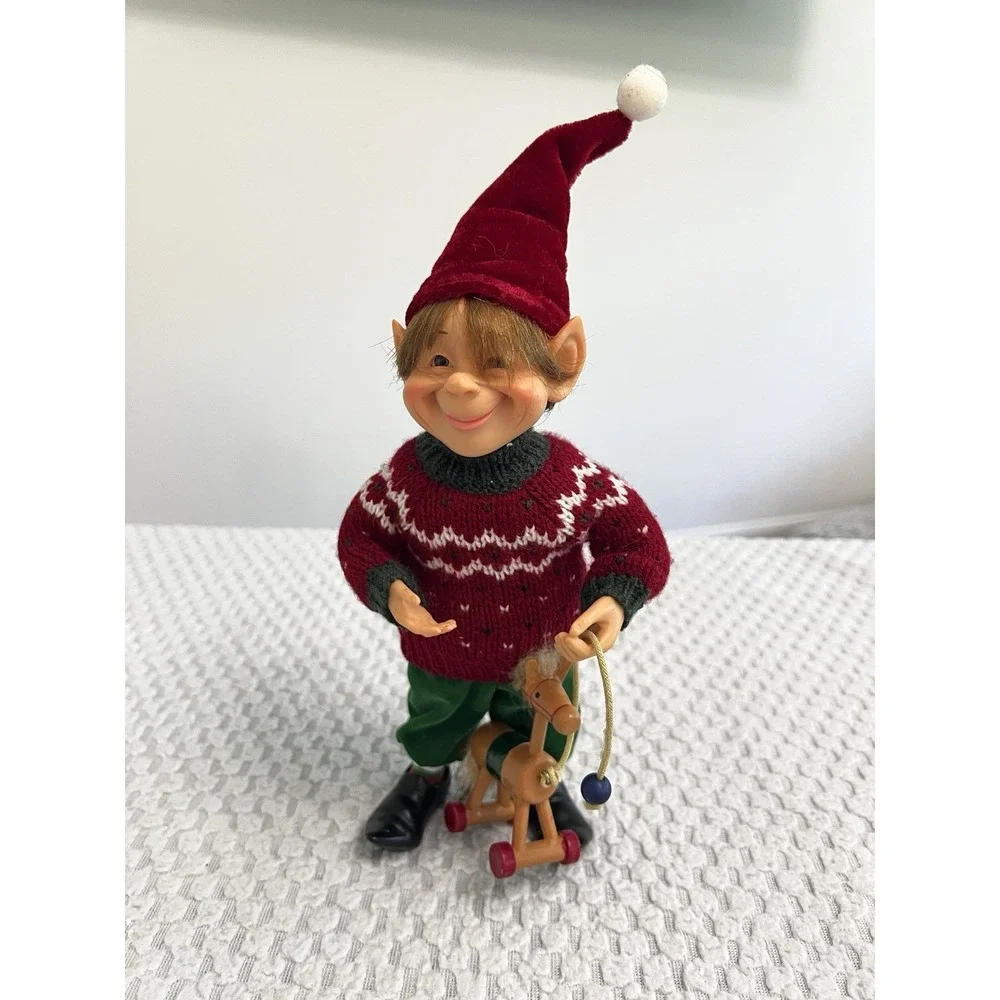 Karen Didion Style Celebrate It Darling Elves Elf With Pull Toy Horse Christmas