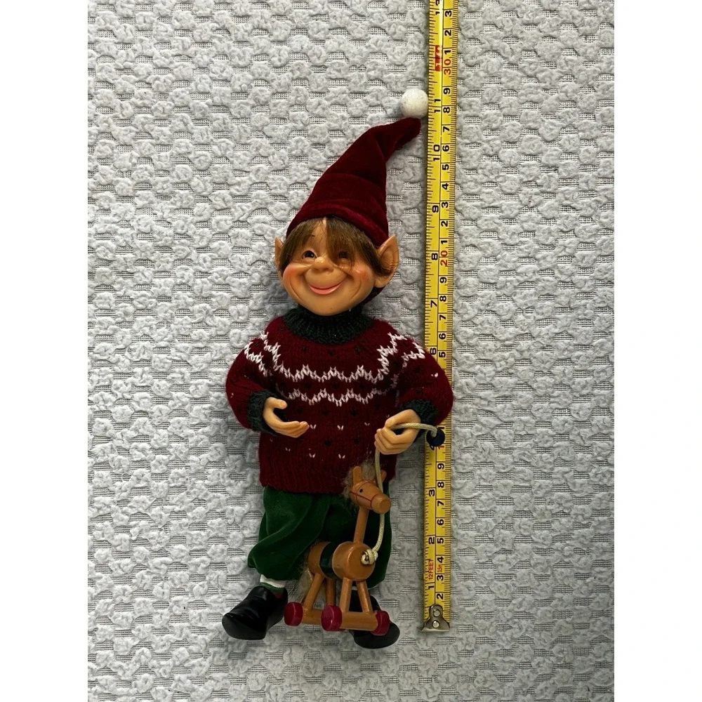 Karen Didion Style Celebrate It Darling Elves Elf With Pull Toy Horse Christmas