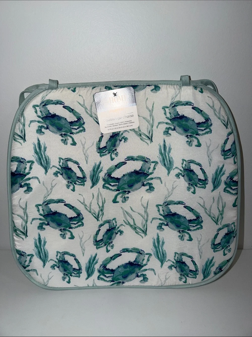 HC White Blue Green Coastal Crab Print Set of 2 Chair Pads & a Terrycloth Towel