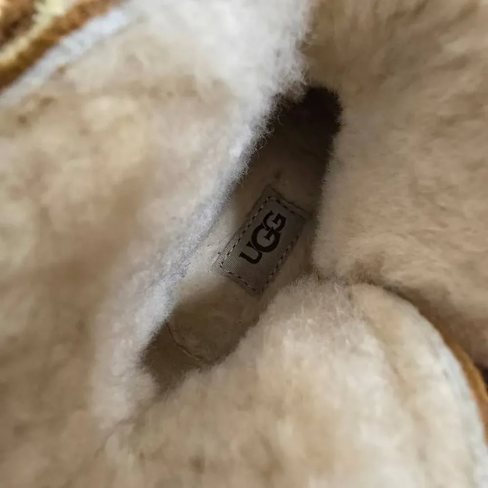 UGG Keelan Toddler Boots Chestnut Suede Fleece Shearling Ankle Booties 7