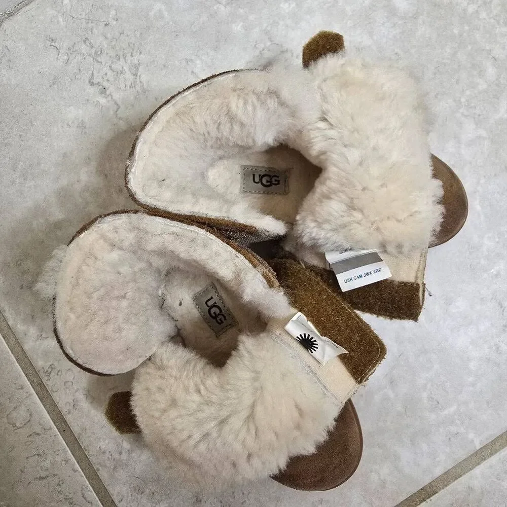 UGG Keelan Toddler Boots Chestnut Suede Fleece Shearling Ankle Booties 7