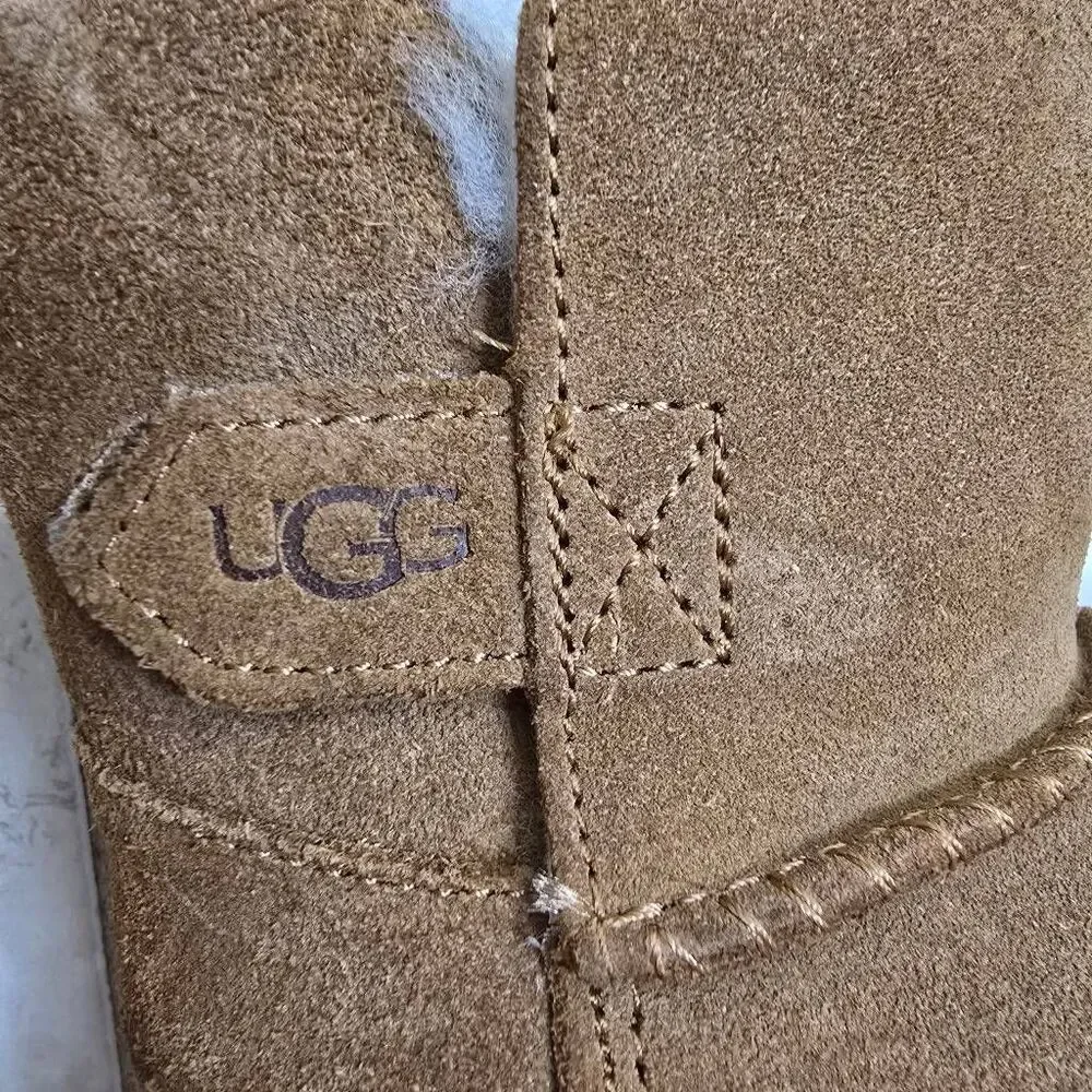 UGG Keelan Toddler Boots Chestnut Suede Fleece Shearling Ankle Booties 7