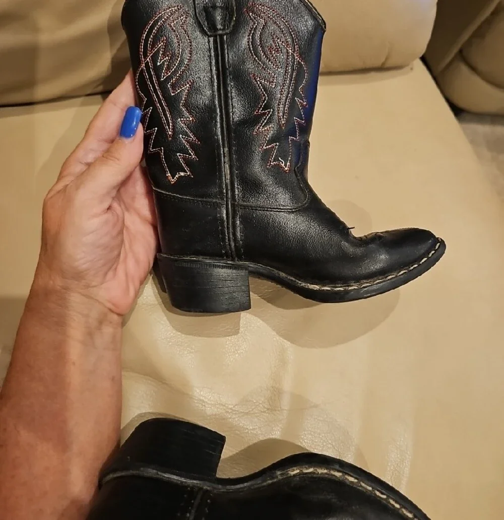 Old West Black Western Cowboy Boots with Red Stitching