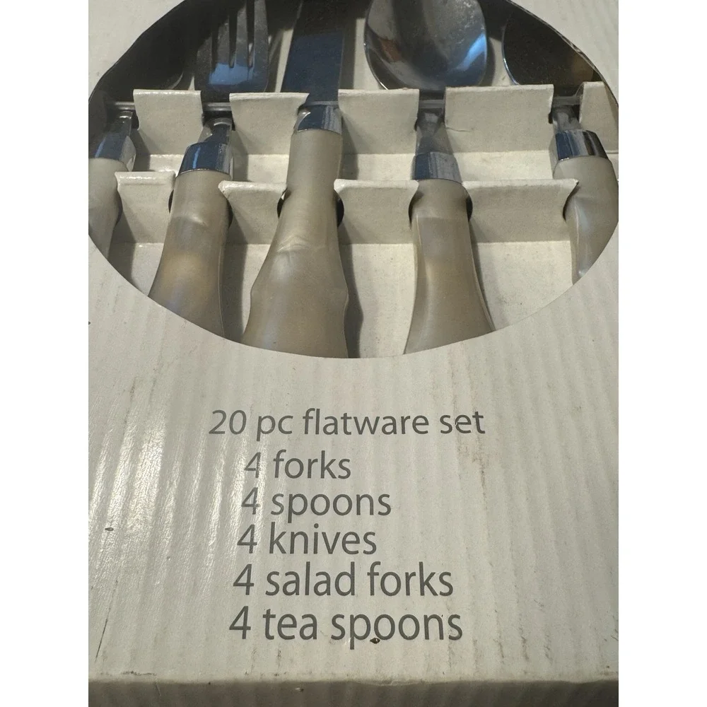 Murval 20 Pc Flatware Set Pearlescent Handle Stainless Modern Silverware NEW