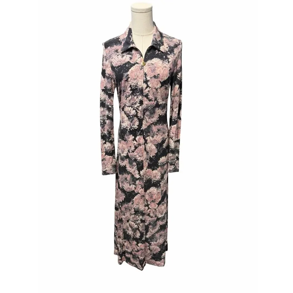 Tory Burch Printed Viscose Polo Dress Pale Pink Pixel Floral