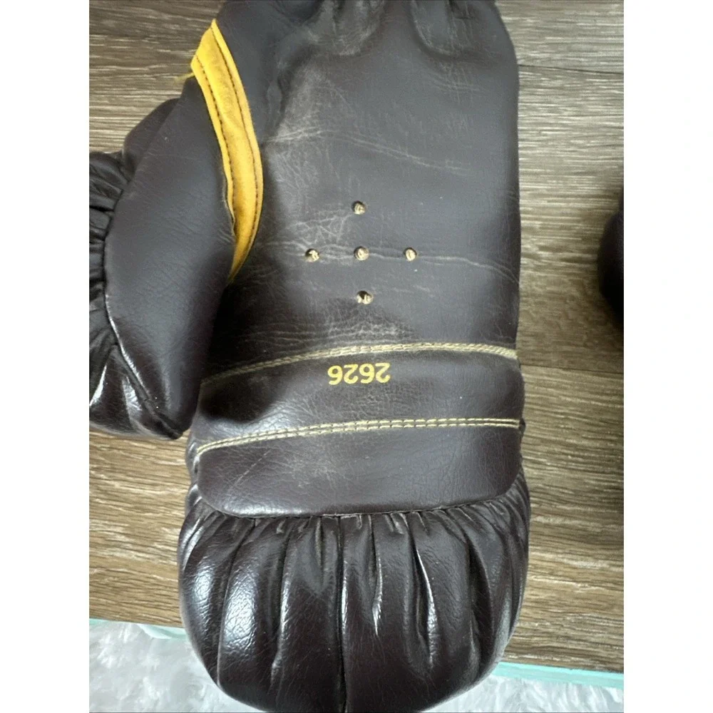Vintage Everlast 17 oz Leather Boxing Gloves Brown Yellow Training Sparring Pair