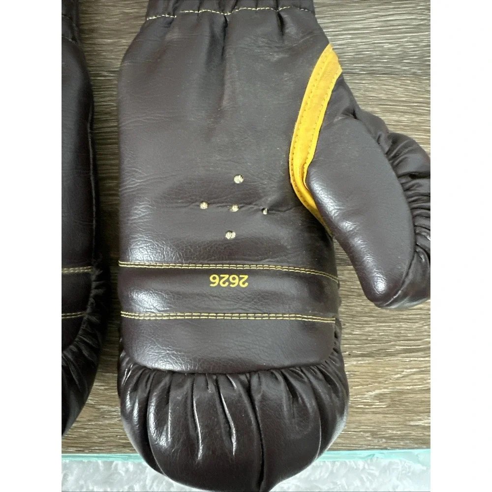 Vintage Everlast 17 oz Leather Boxing Gloves Brown Yellow Training Sparring Pair