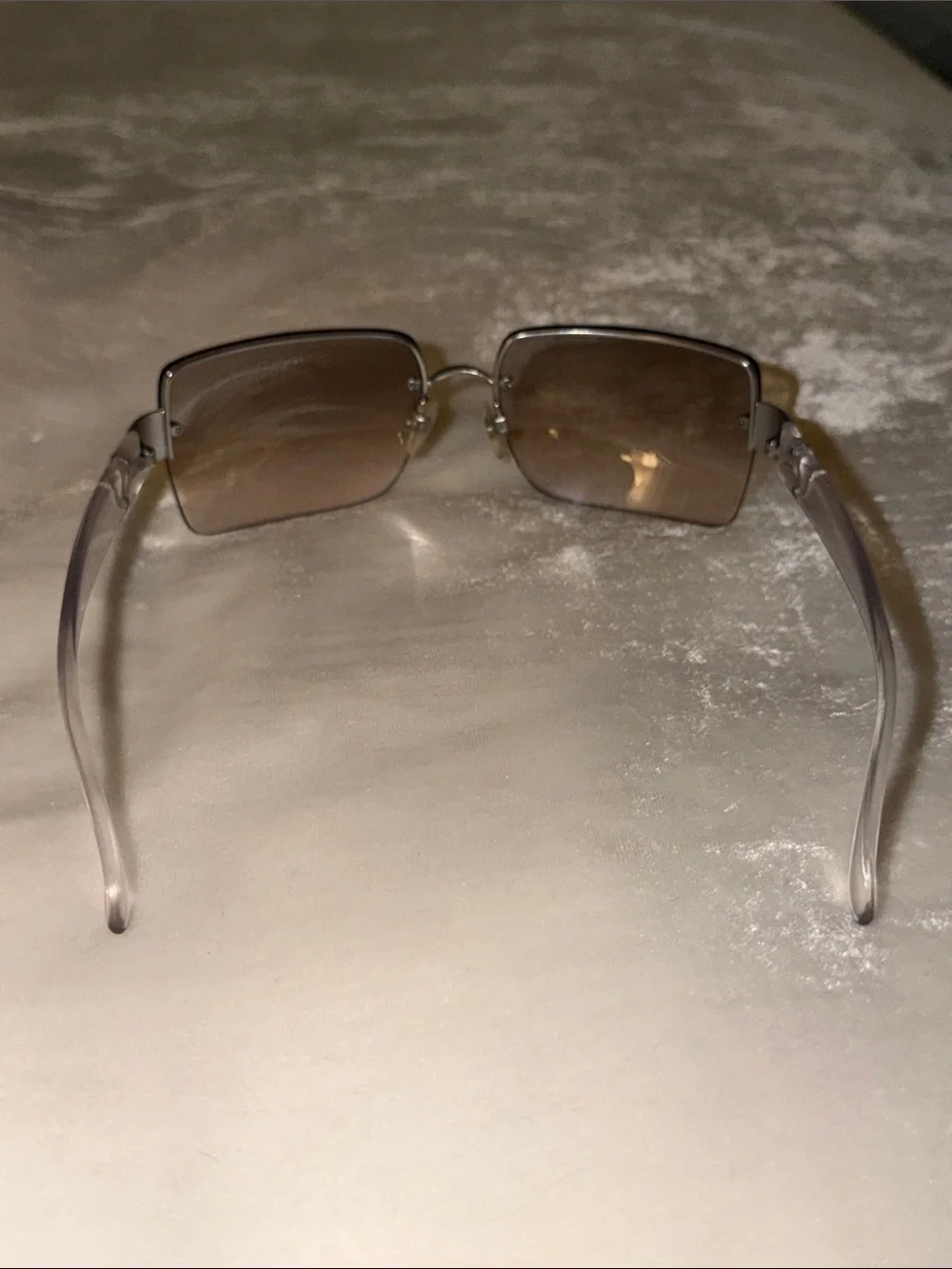 CHANEL Vintage Y2K Transparent Silver Reflective Rimless Sunglasses 4107-B