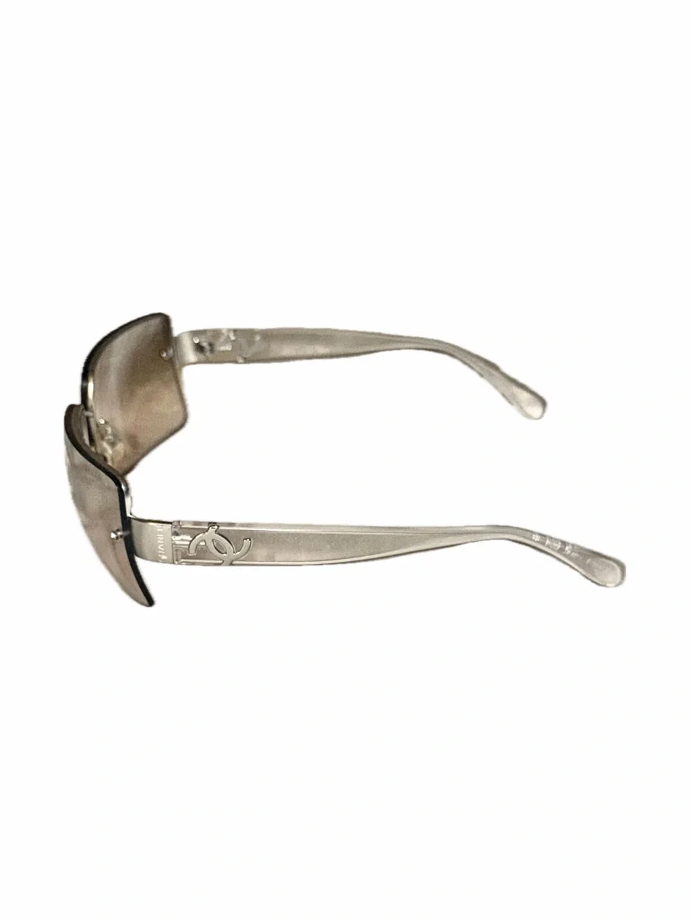 CHANEL Vintage Y2K Transparent Silver Reflective Rimless Sunglasses 4107-B