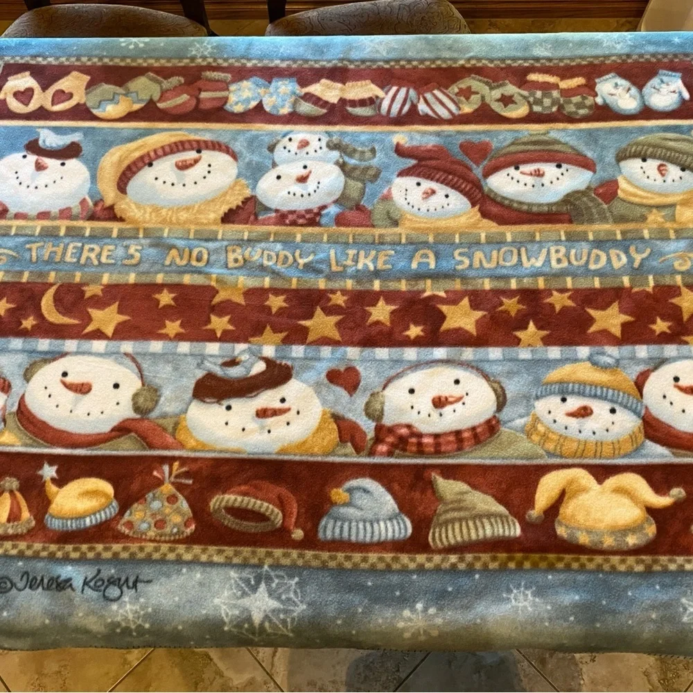 Teresa Kogut Snowman Christmas Throw Blanket “There’s No Buddy Like A Snowbuddy”
