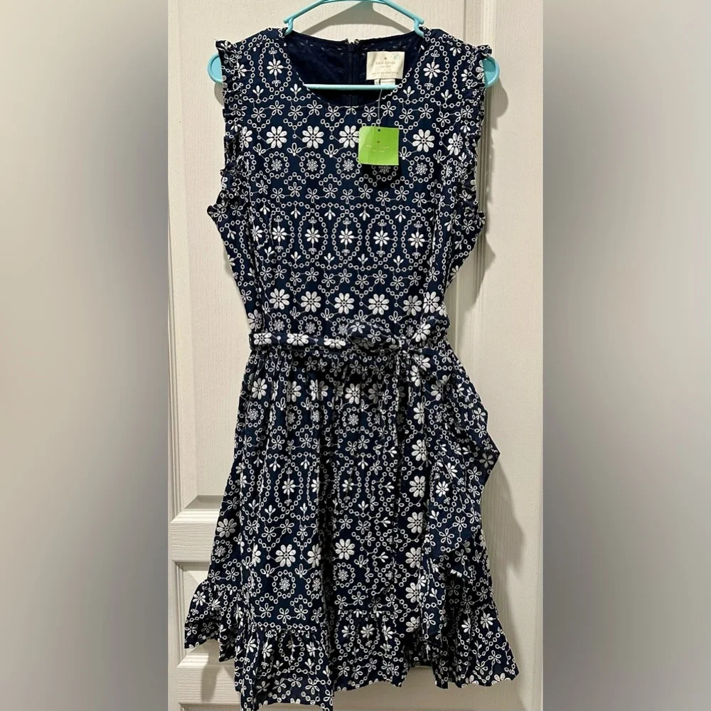Kate Spade New York Sleeveless Shore Thing Eyelet Dress in Rich Navy/Fresh White