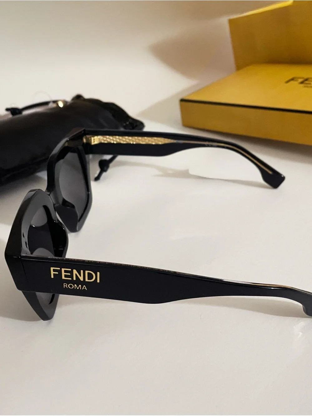 Fendi Black Sunglasses with Gold Logo Accents