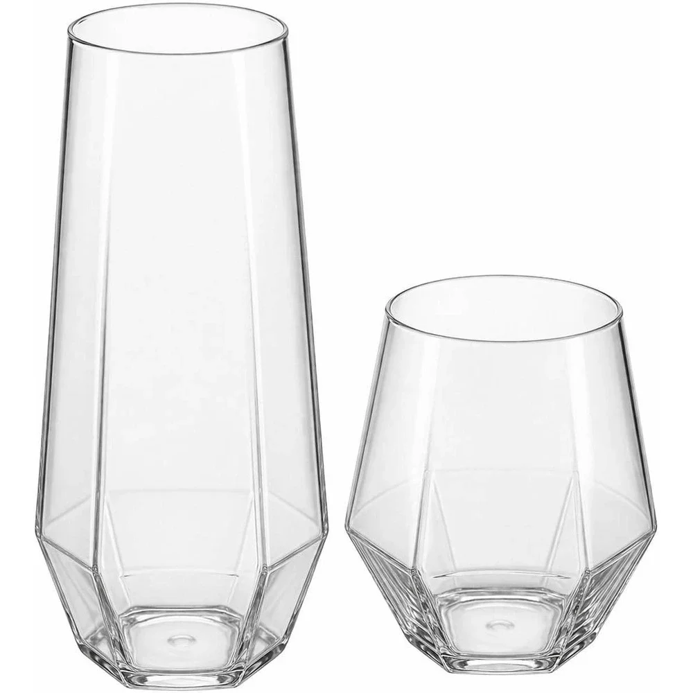 Oojami 48 Pack Diamond Clear Unbreakable Stemless Plastic Champagne Flutes Cups
