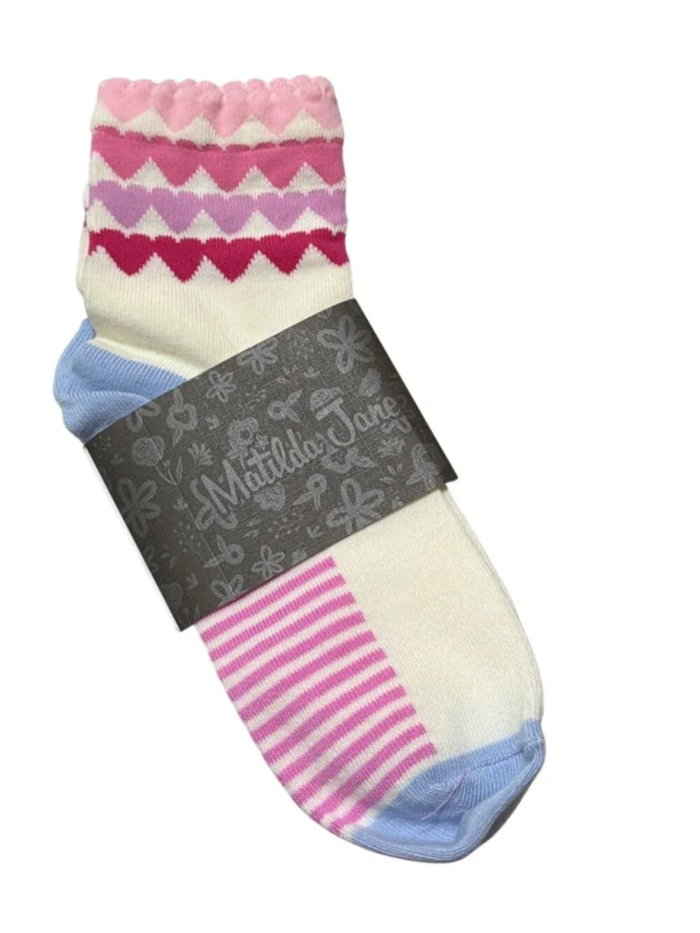 Matilda Jane Enchanted Garden Girls NWT Large Socks Pink & Blue Stripes & Zigzag