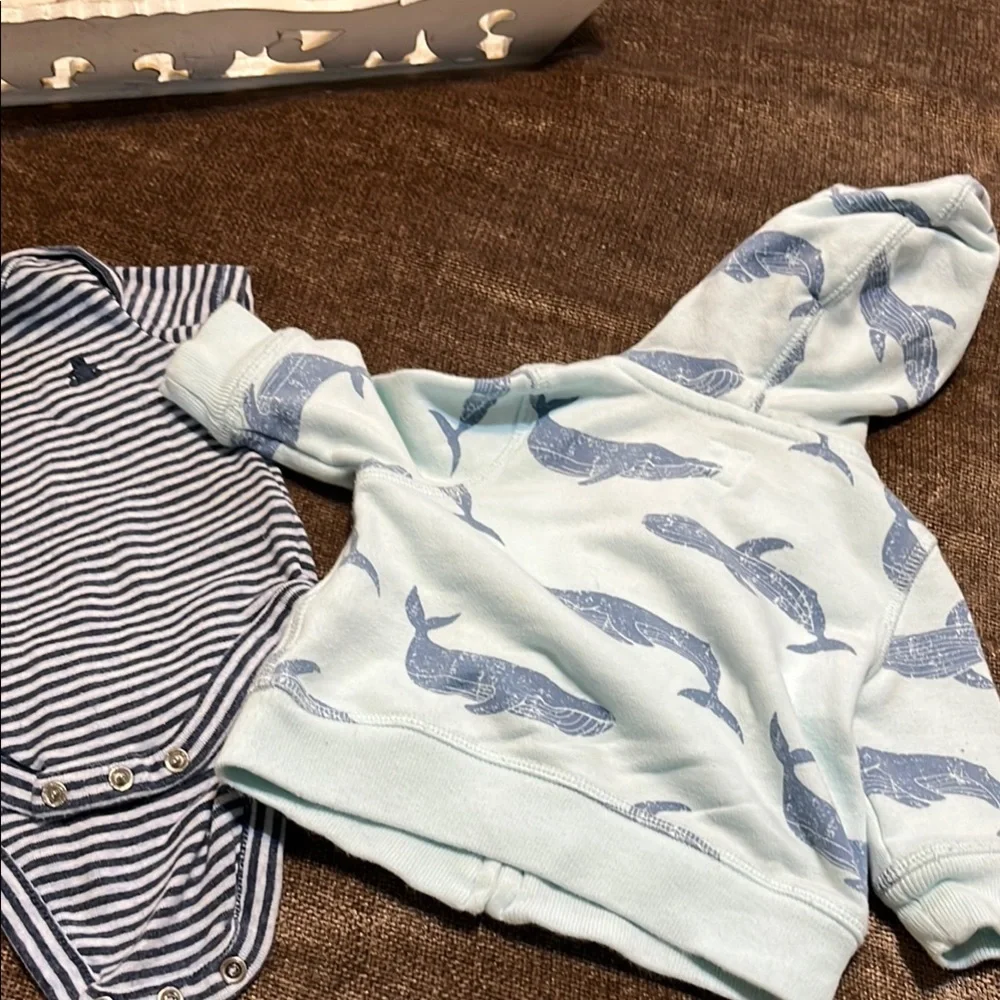 Baby GAP Blue Striped Onesie & Whale Print Cozy Hoodie- Size 0-3 Months