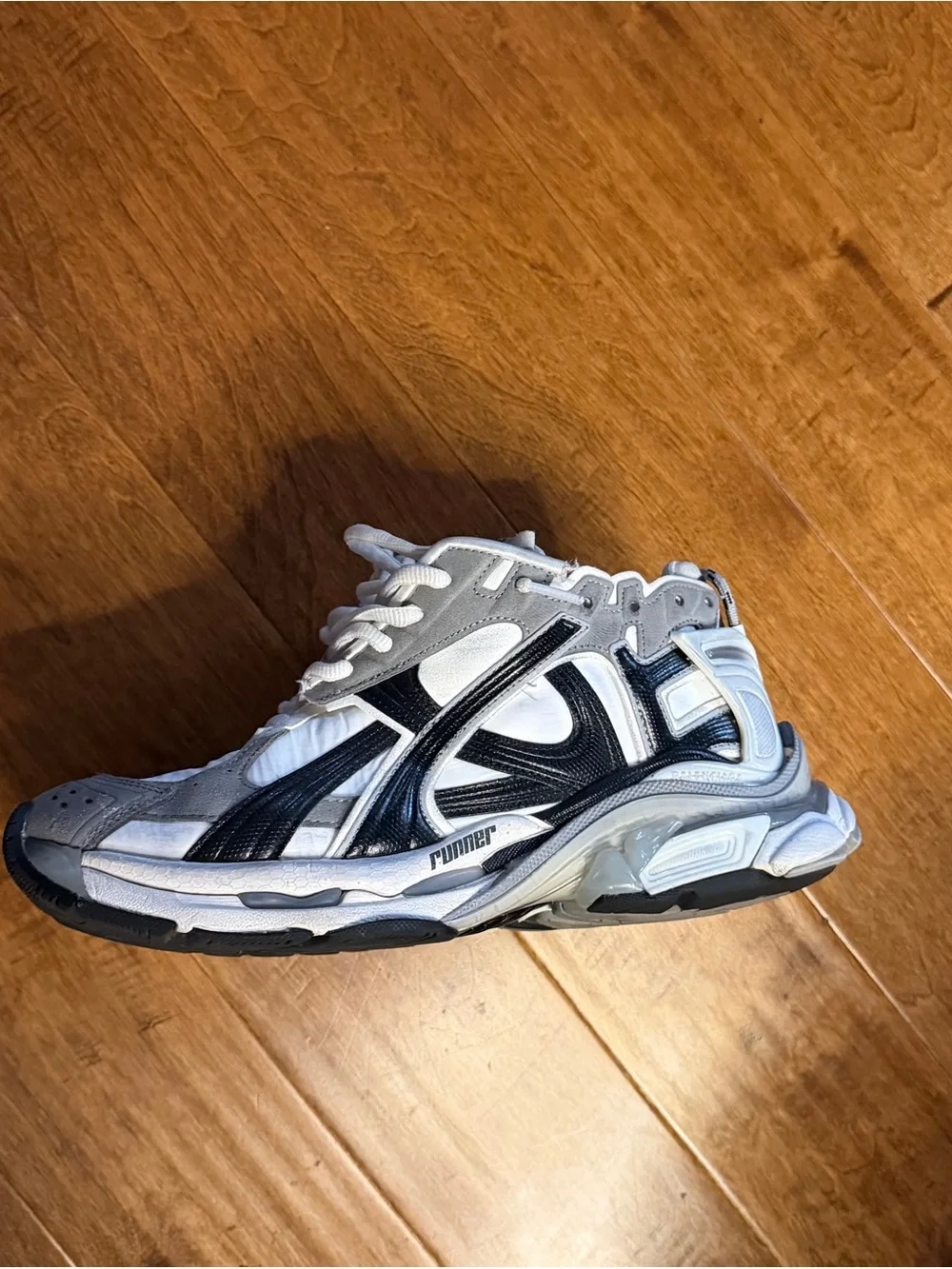 Balenciaga White, Gray & Black Layered Runner Sneakers