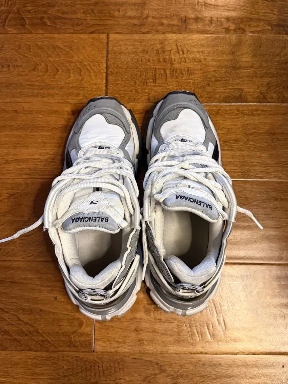Balenciaga White, Gray & Black Layered Runner Sneakers
