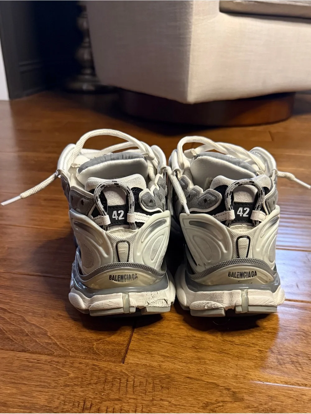 Balenciaga White, Gray & Black Layered Runner Sneakers