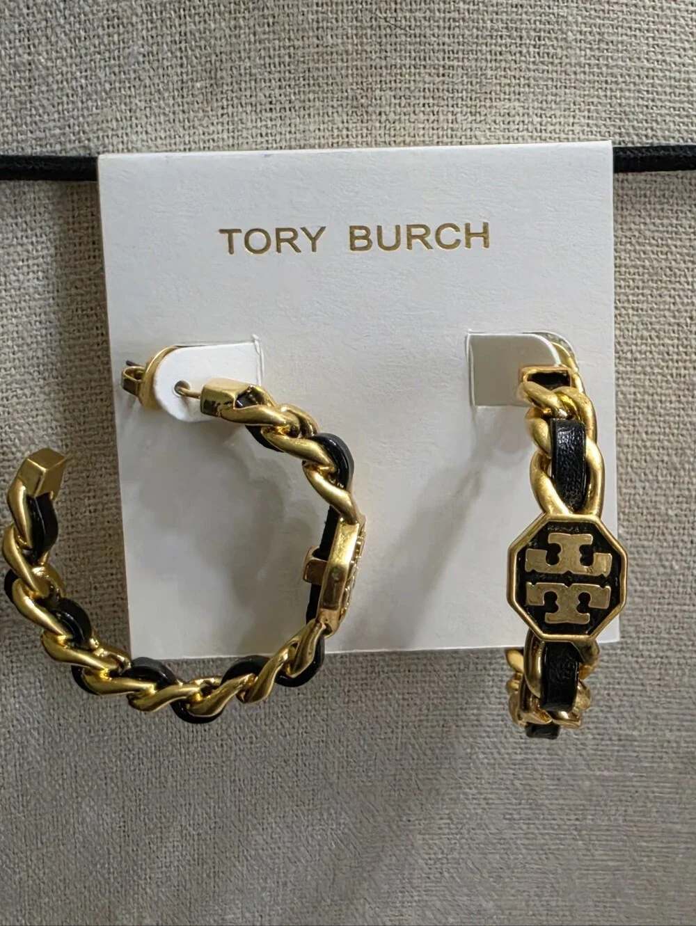 Tory Burch Black Marion Woven Hoop Earrings