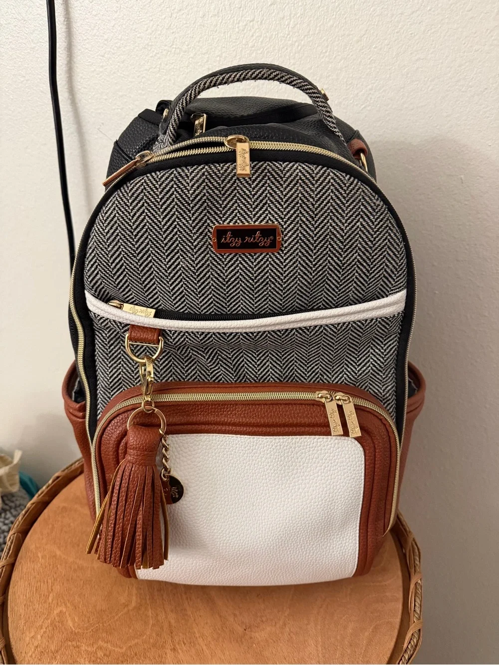 Itzy Ritzy Multi-Texture Baby Backpack - Black, White, Brown