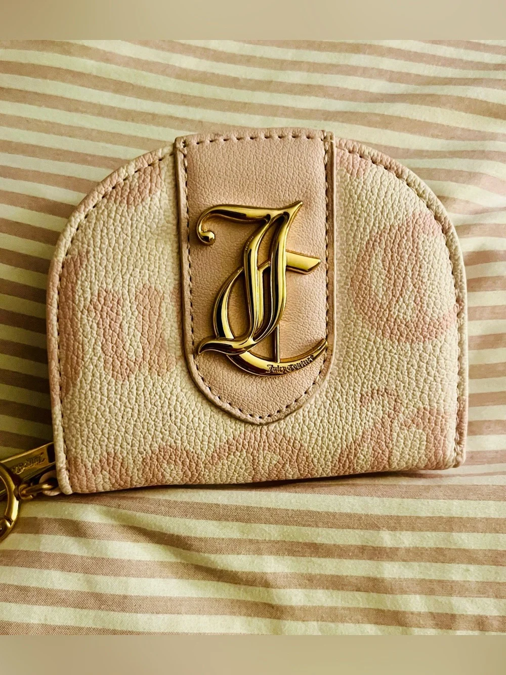 Juicy Couture Pale Pink Monogram Coin Wallet with Gold Logo