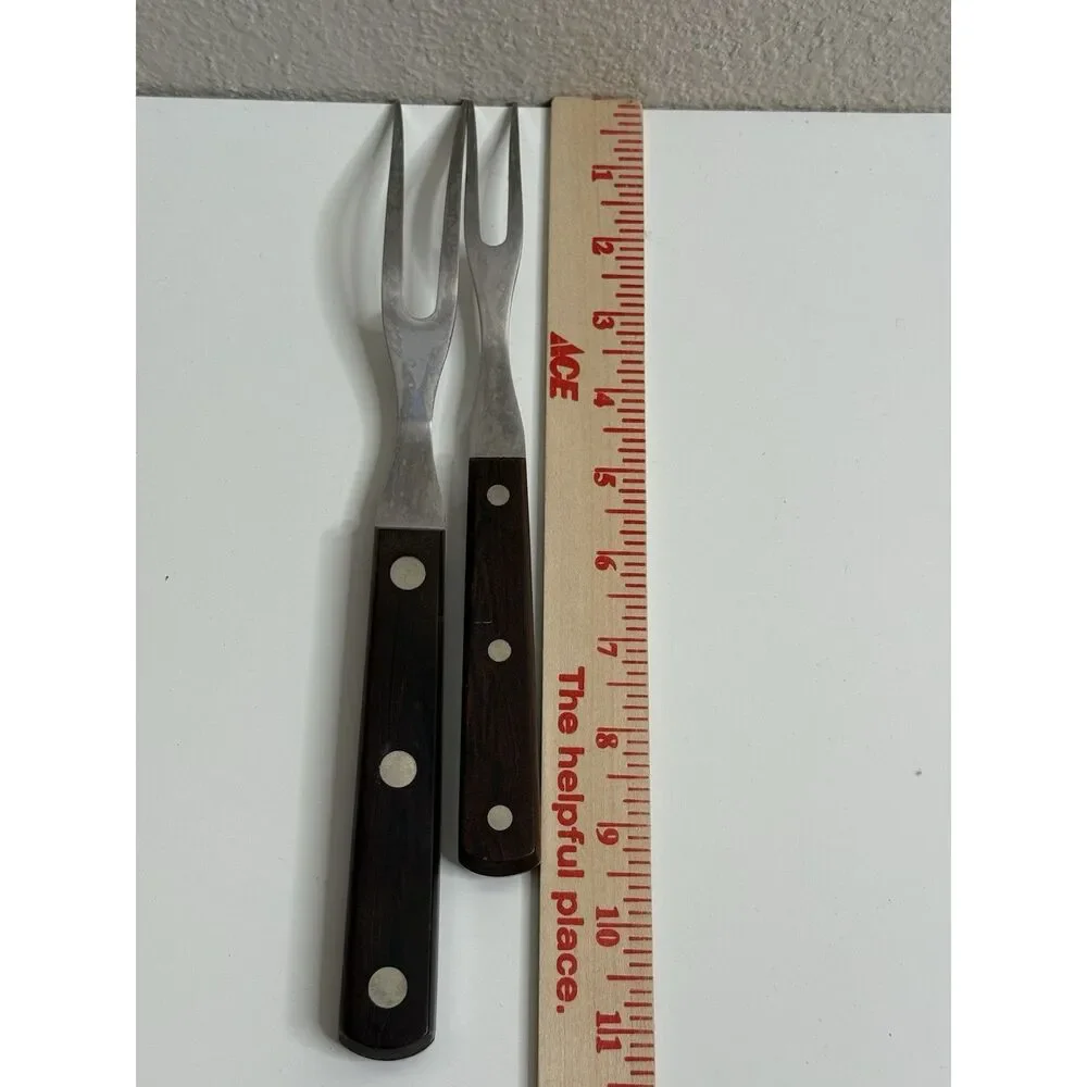 Cutco Meat Forks Smooth Brown Wood Handles 36 & 37 Large Small