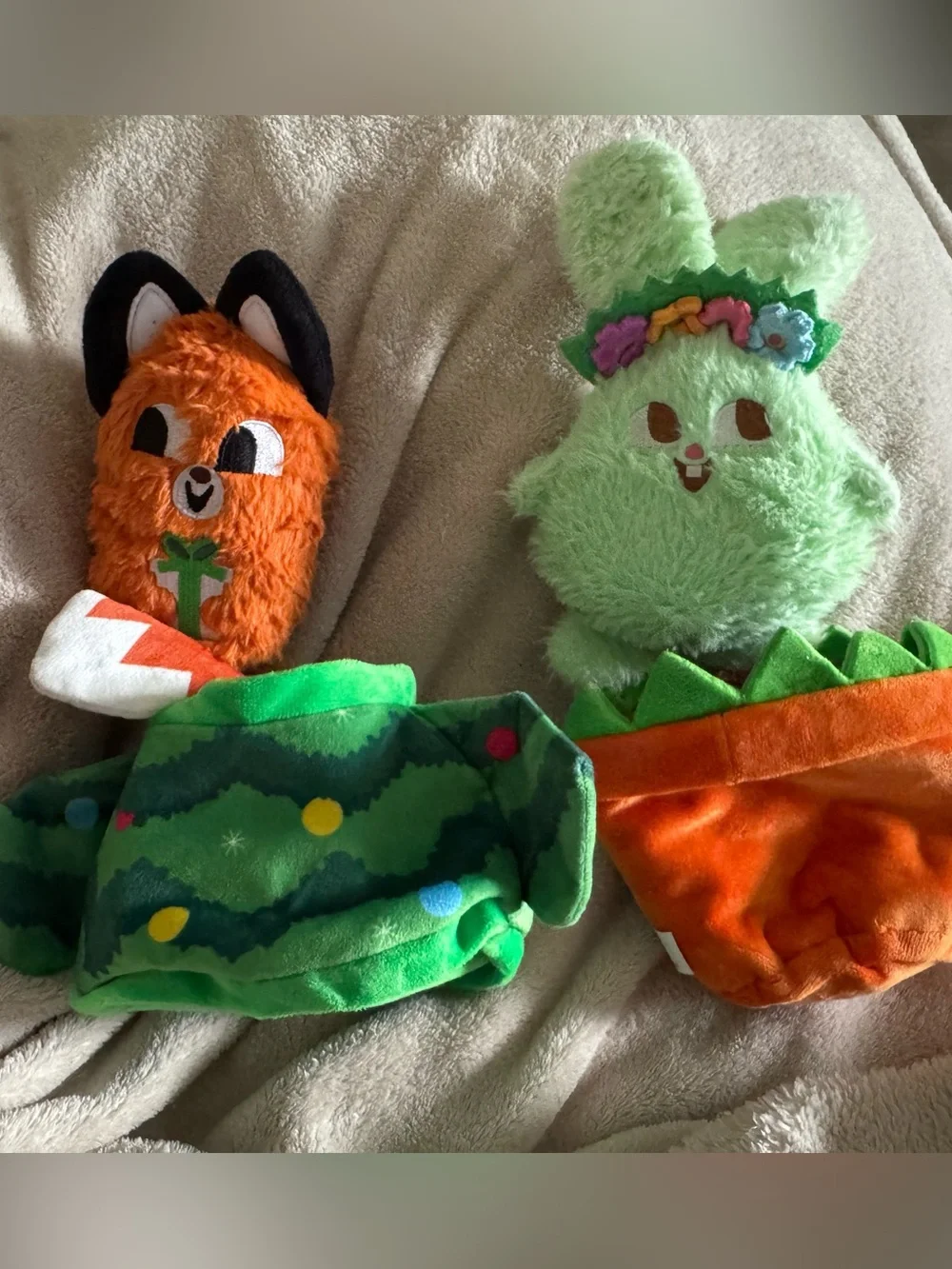 Plush Orange Fox & Mint Green Bunny Dog Toy Duo - Soft Squeaky Playmates