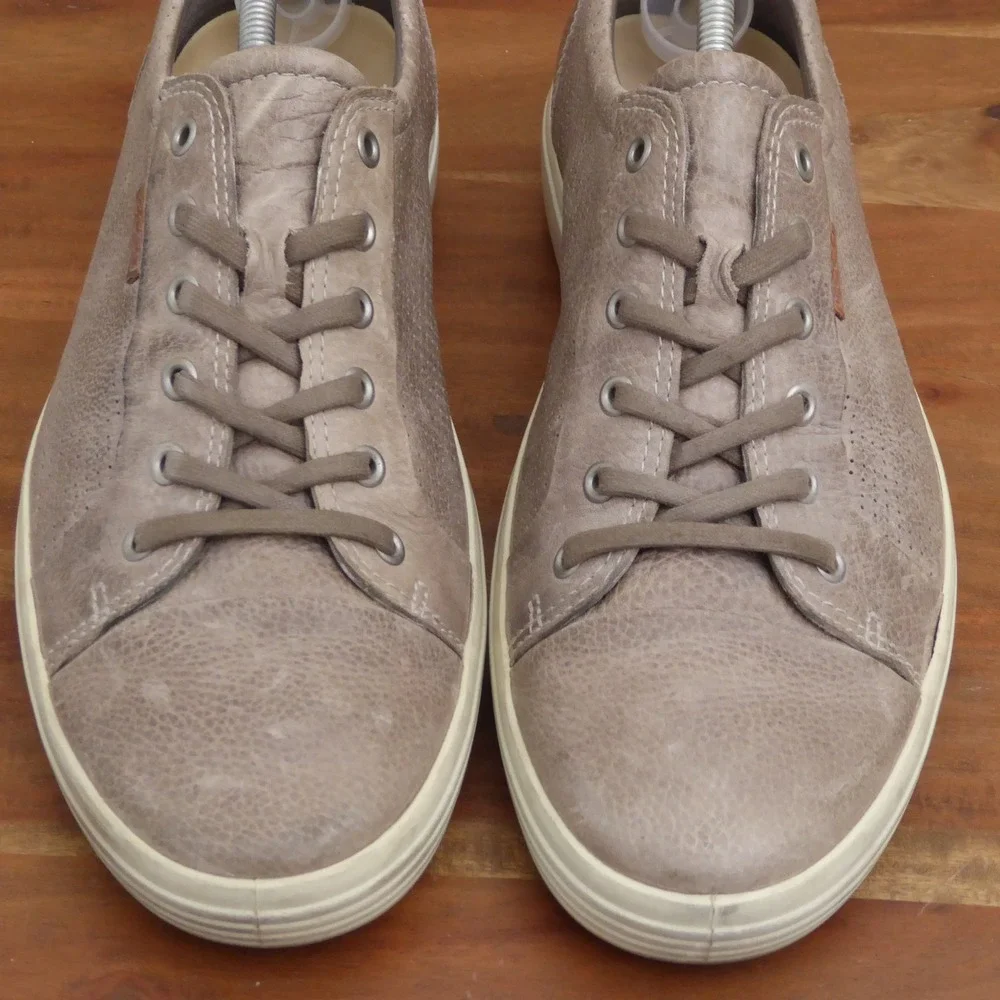 ECCO Mens Soft 7 Sneaker Taupe Leather Perforated Lace Up 11