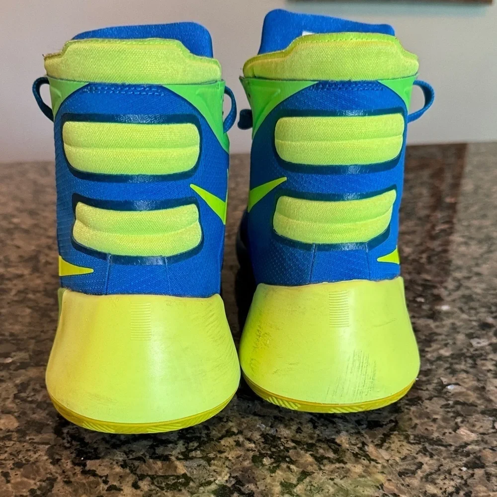 Nike 2015 Hyperdunk Zoom Blue and Neon Green High-Top Sneakers EUC 10.5